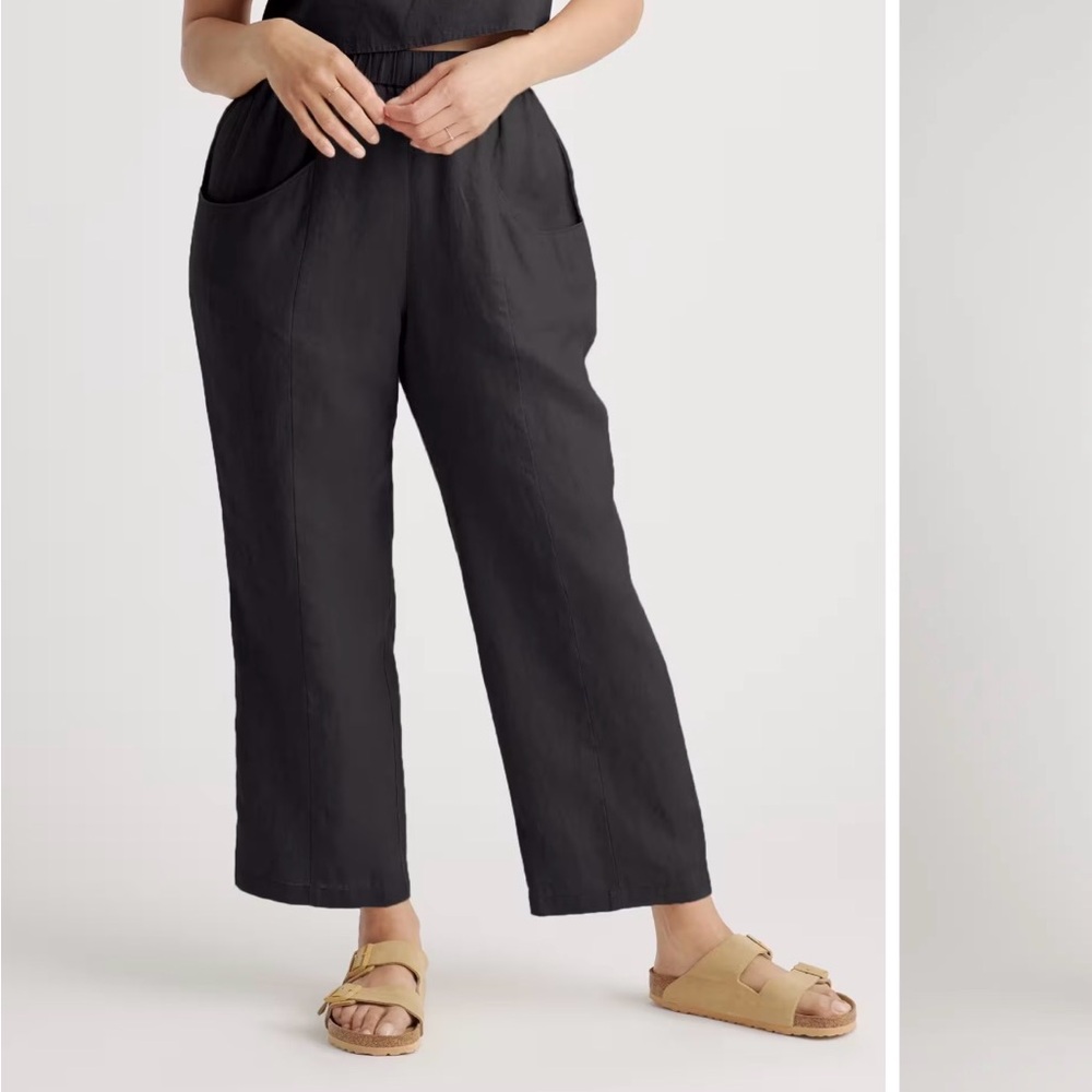 Quince 100% European Linen Tapered Ankle Pants in Black